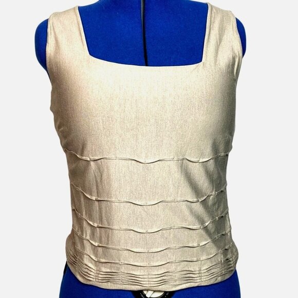 Akris Beige Stretch Silk-Cotton Blend Sleeveless Top With Textured Front Design - Picture 1 of 7